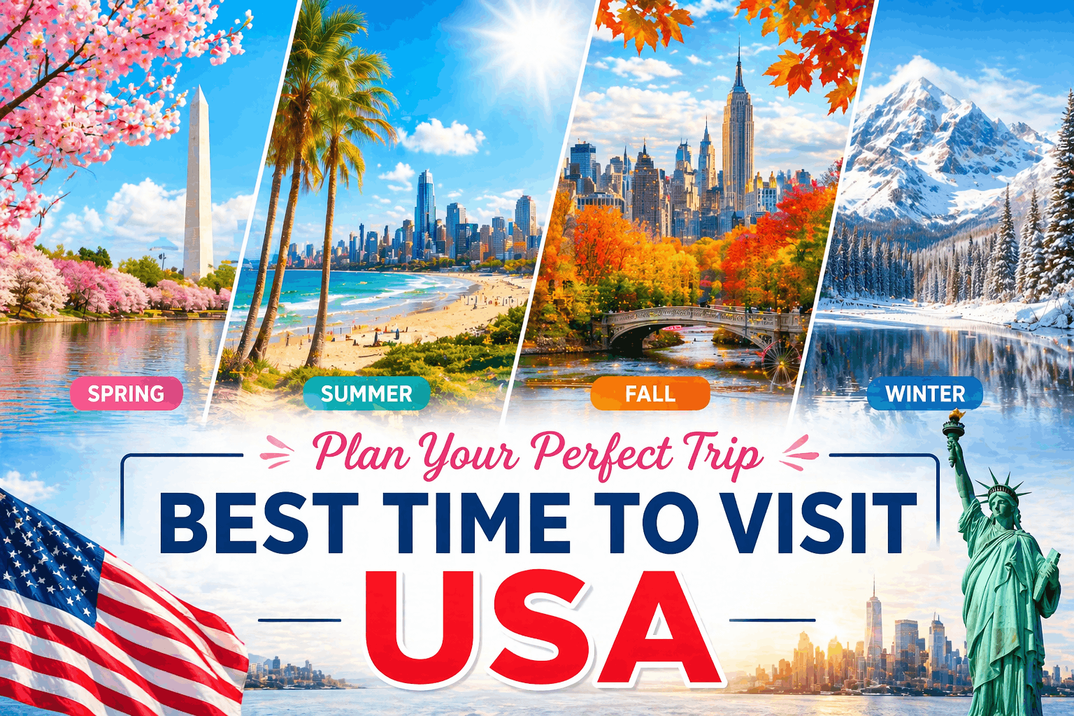 Best time to visit the USA month by month travel guide with spring summer fall winter seasons