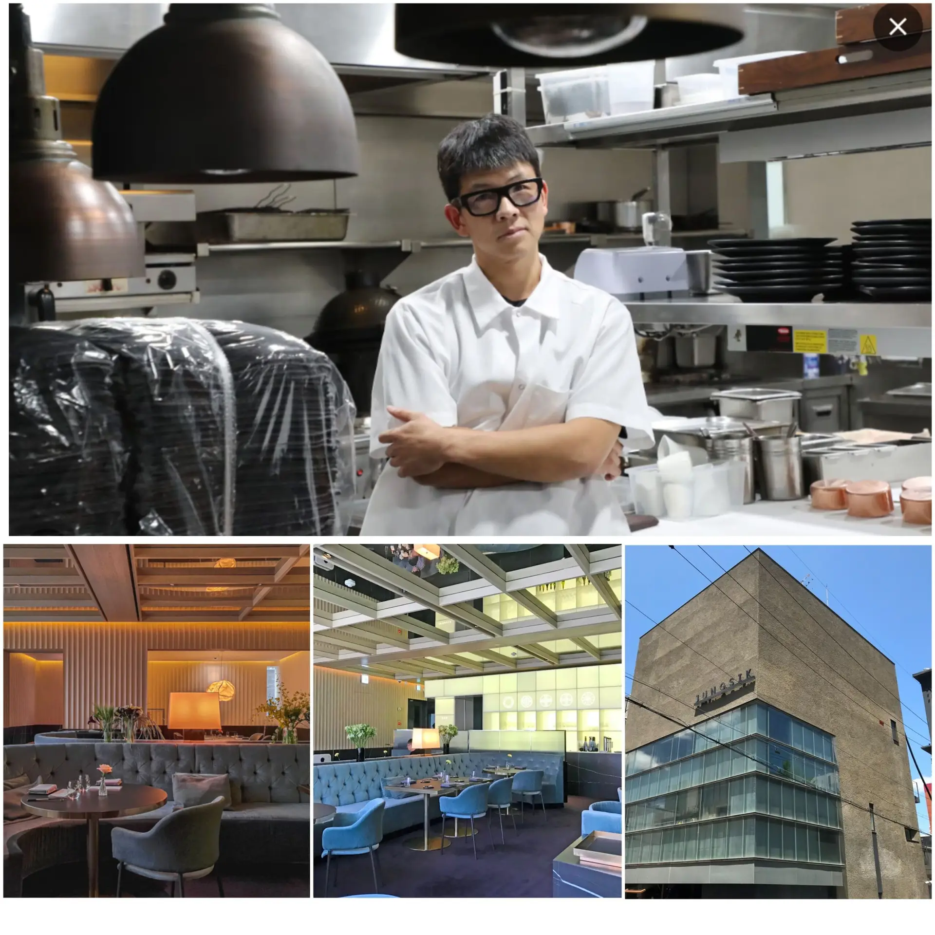 Jungsik restaurant in New York City with elegant dining space and Chef Jungsik Yim preparing modern Korean cuisine