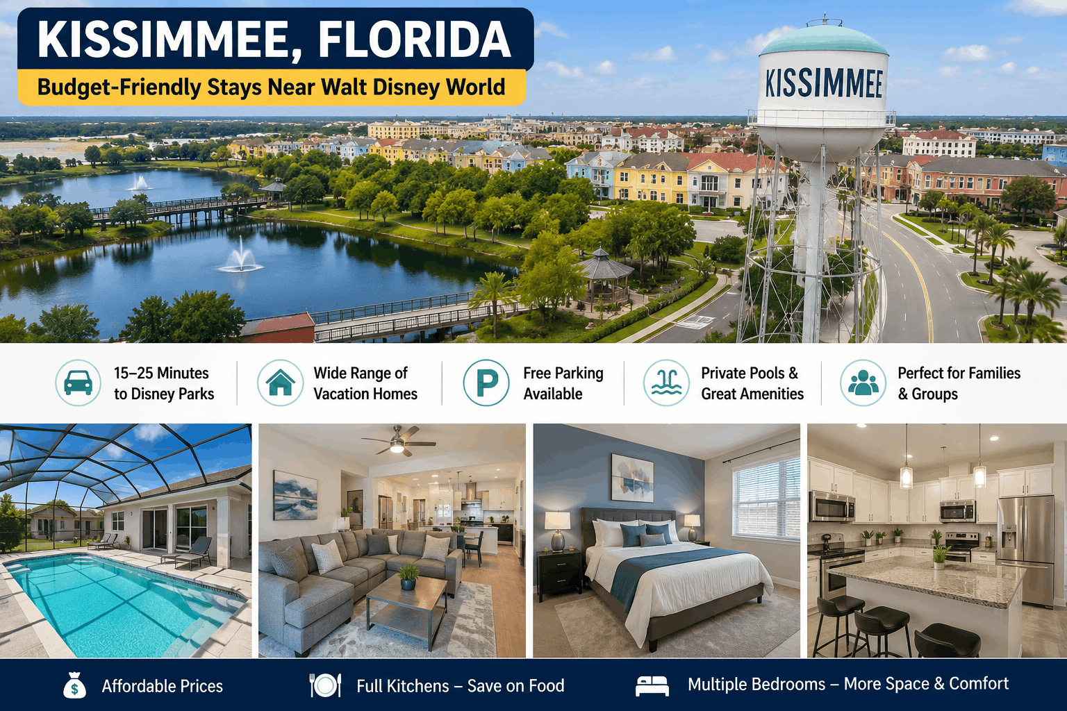 Budget-friendly Airbnb vacation homes in Kissimmee, Florida near Walt Disney World with private pool, free parking, and family-friendly amenities